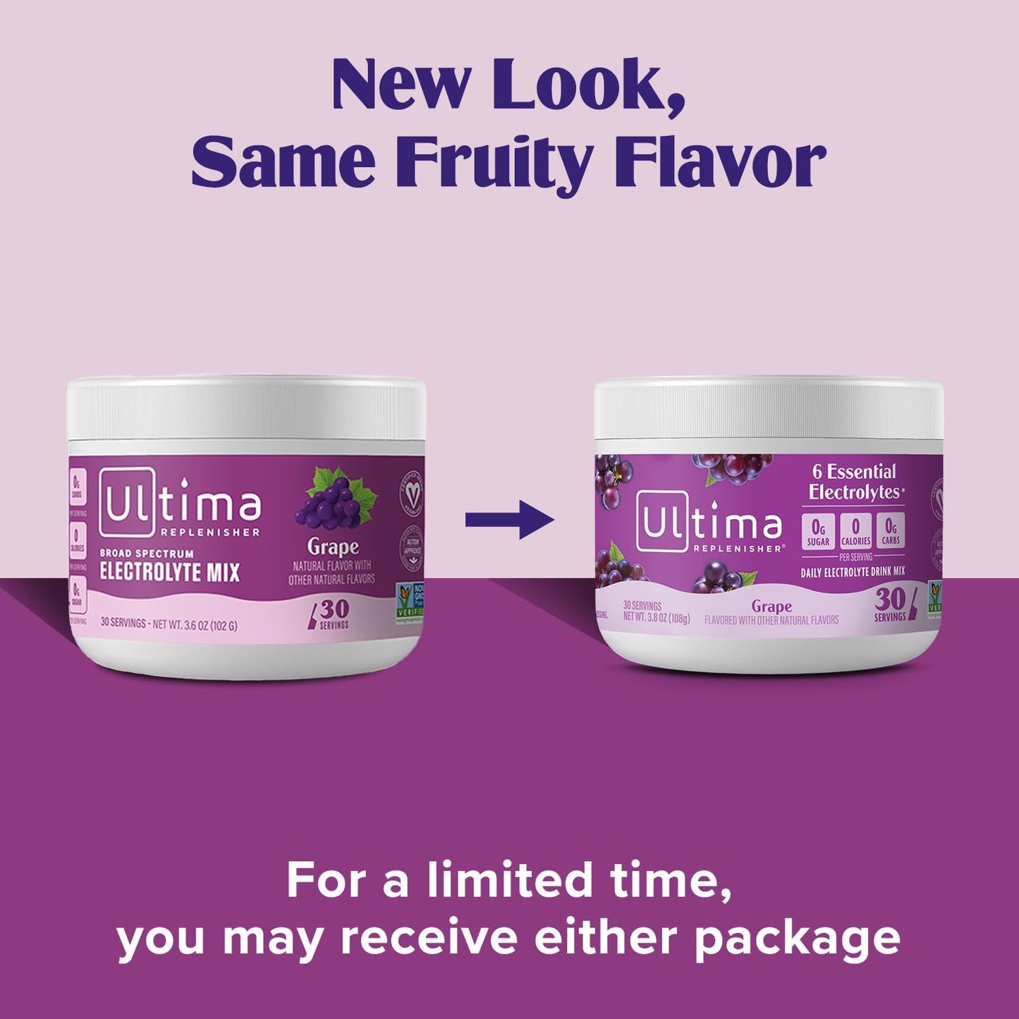 Ultima Health Products - Ultima Replenisher Electrolyte Powder 30 Servings Grape - 3.6 oz.