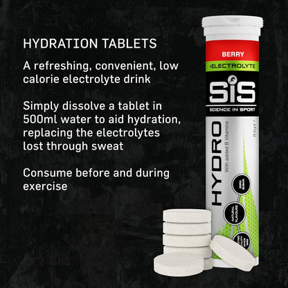 Science In Sport Hydro Hydration Tablets, Gluten-Free, Zero Sugar, Berry Flavour Plus Electrolytes, 20 Effervescent Tablets per Bottle (3 Bottles)